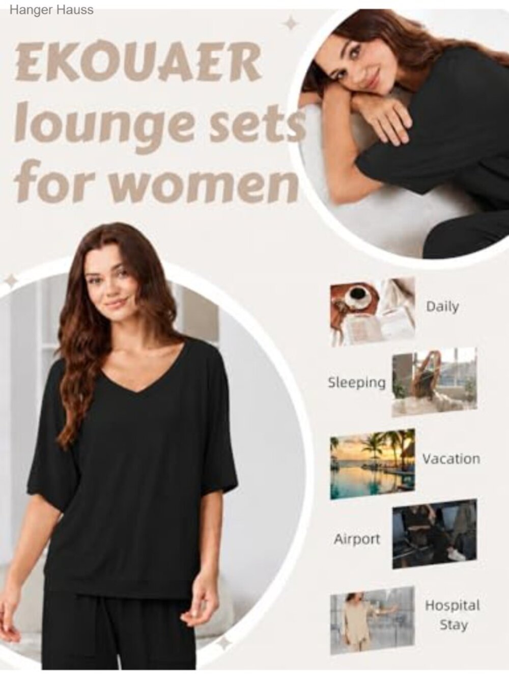 Women's Lounge Set 2 Piece Short Sleeve Wide Leg Pants Pajama Set - Picture 4 of 6